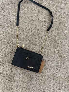 Steve Madden Black Crossbody Wallet with Gold Chain Accent